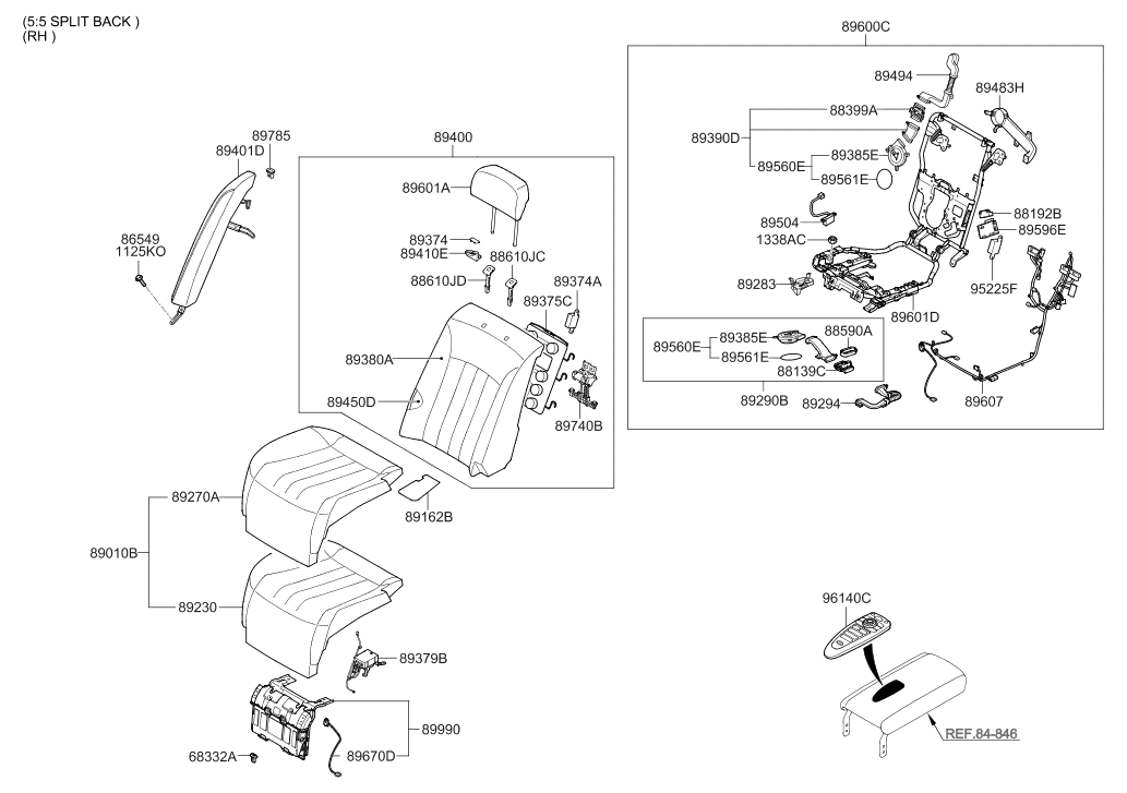 Hyundai 89400-3NAB0-WIR Rear Seat Back Assembly Right Hand 89400-3NAB0-WIR Hyundai Rear Seat Back Assembly Right Hand