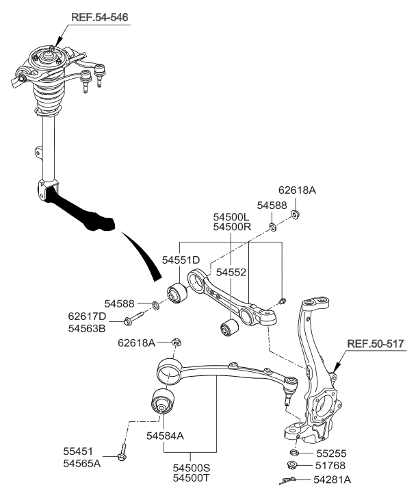Hyundai 54501-3M100 Lateral Arm Assembly-Front,RH 54501-3M100 Hyundai Lateral Arm Assembly-Front,RH