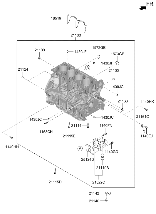 Hyundai 21100-2GGC0 Cylinder Block Assembly 21100-2GGC0 Hyundai Cylinder Block Assembly