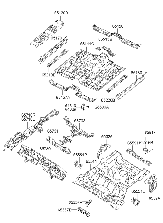 Hyundai 65516-29000 Reinforcement Assembly-Center Cross Member LH 65516-29000 Hyundai Reinforcement Assembly-Center Cross Member LH