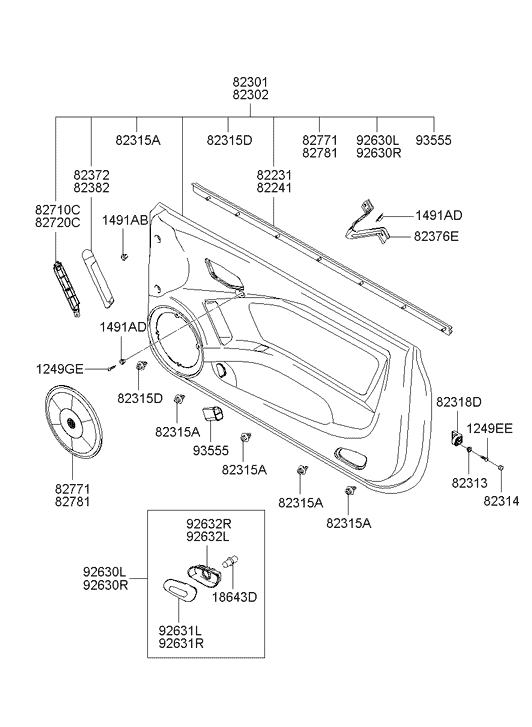 82301-2C050-YS Hyundai Panel Complete Front Door Trim Left Hand
