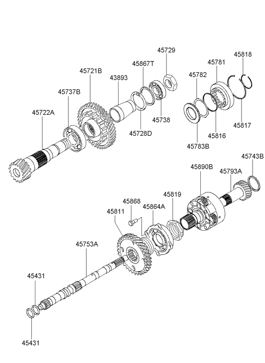 Hyundai 45753-39000 Input Shaft 45753-39000 Hyundai Input Shaft