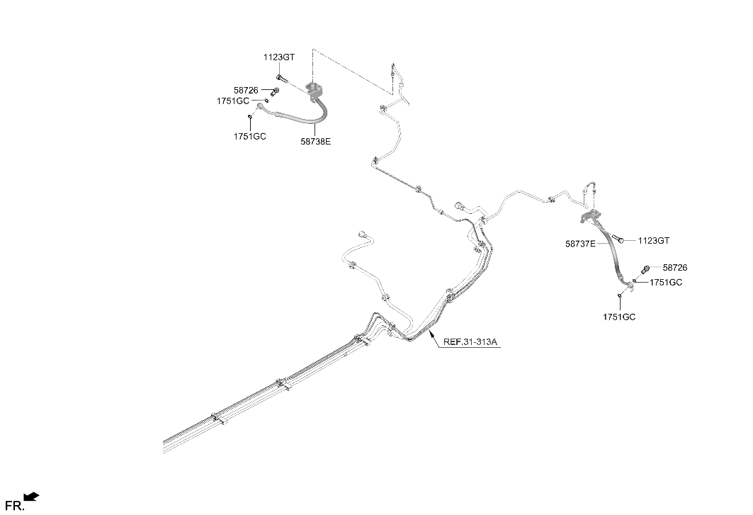 Hyundai 58737-IB100 Rear Wheel Hose Left Hand 58737-IB100 Hyundai Rear Wheel Hose Left Hand