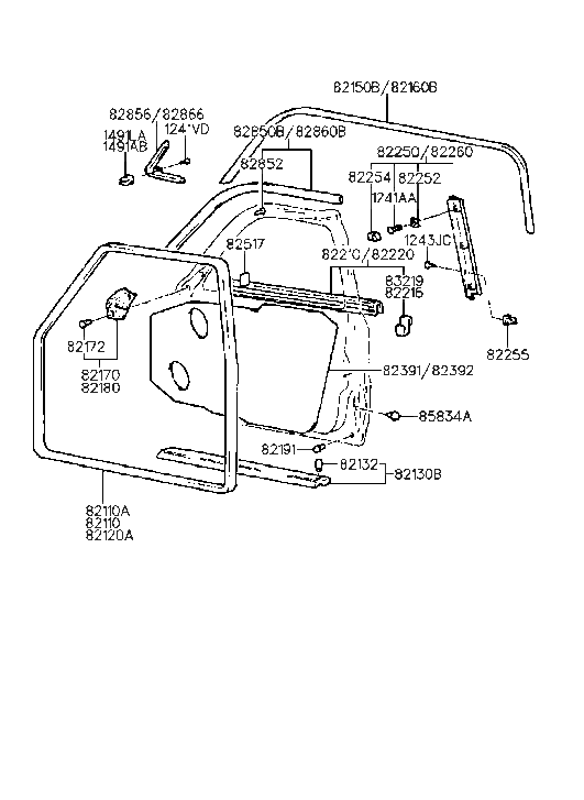 Hyundai 82150-28001 WEATHERSTRIP-Door DOORIP,LH 82150-28001 Hyundai WEATHERSTRIP-Door DOORIP,LH