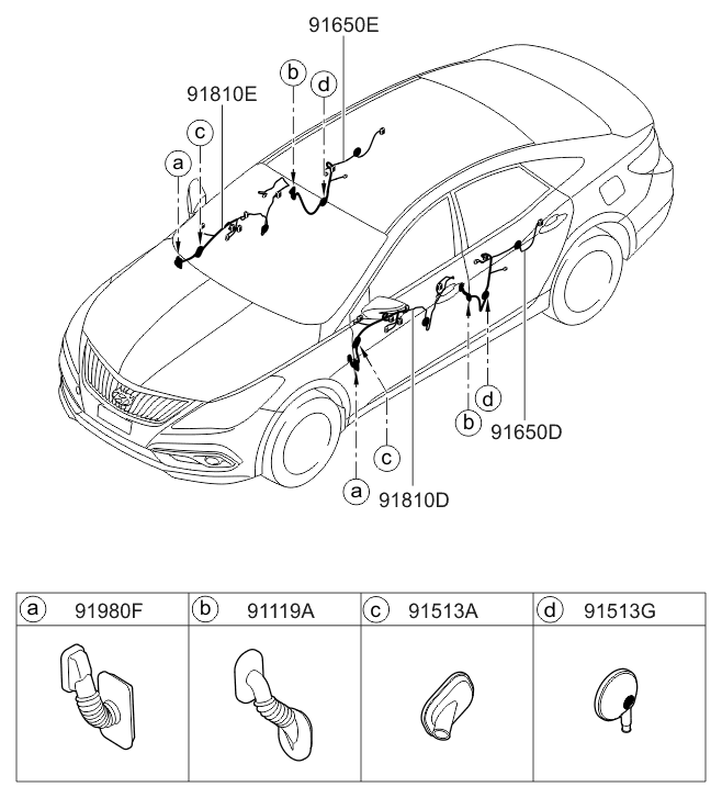 Hyundai 91605-3V040 Wiring Assembly Front Door (Driver) 91605-3V040 Hyundai Wiring Assembly Front Door (Driver)
