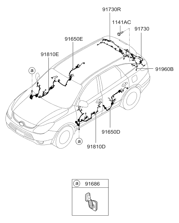 Hyundai 91830-3J030 Wiring Assembly-TAILGATE Extension,RH 91830-3J030 Hyundai Wiring Assembly-TAILGATE Extension,RH