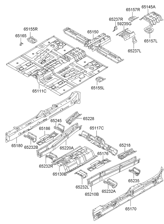 Hyundai 65161-2B000 Reinforcement Assembly-Center Floor Rear 65161-2B000 Hyundai Reinforcement Assembly-Center Floor Rear