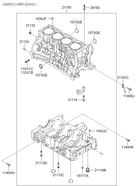 21100-25B00 Hyundai Cylinder Block Assembly
