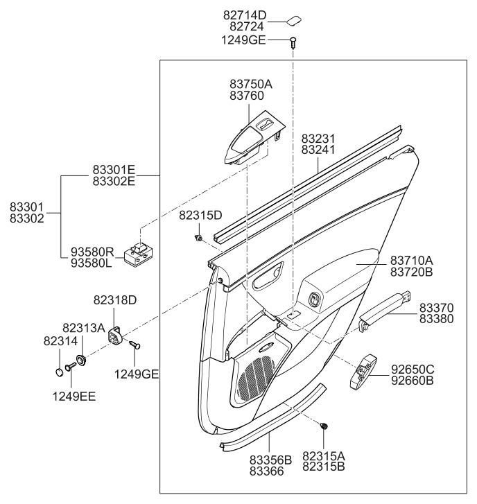 Hyundai 83301-3L333-J9 Rear Door Trim Panel Complete Left Hand 83301-3L333-J9 Hyundai Rear Door Trim Panel Complete Left Hand