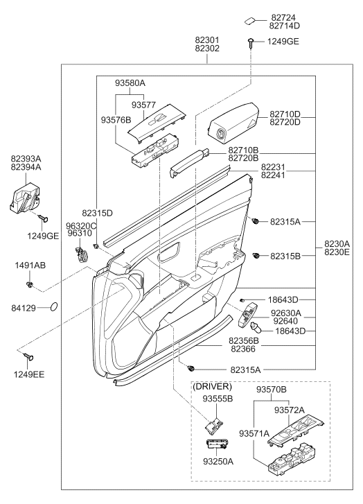Hyundai 82308-3L280-J9 Front Door Trim Panel Assembly Right Hand 82308-3L280-J9 Hyundai Front Door Trim Panel Assembly Right Hand