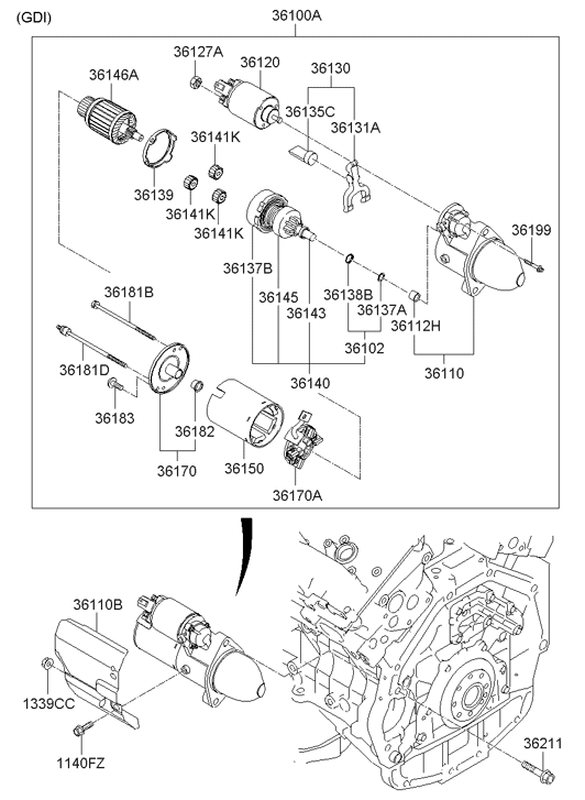 Hyundai 36111-3C260 Starter Bracket Assembly Front 36111-3C260 Hyundai Starter Bracket Assembly Front