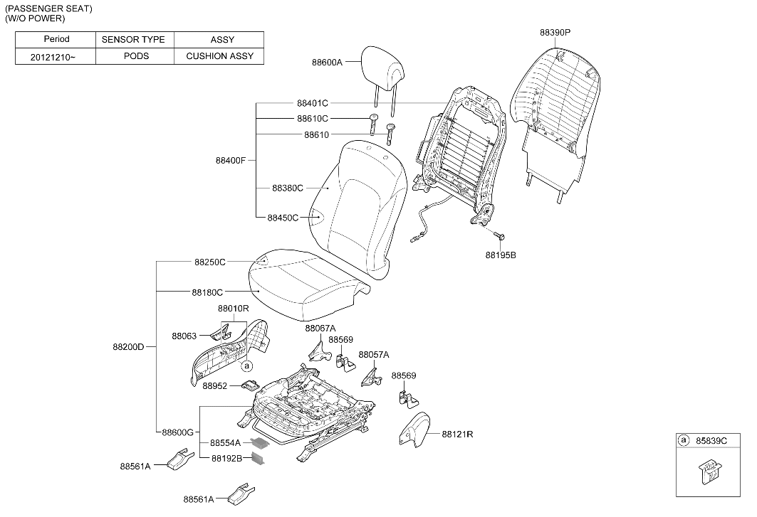 Hyundai 88308-B8530-ZZH Front Passenger Seat Back Assembly 88308-B8530-ZZH Hyundai Front Passenger Seat Back Assembly