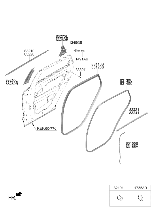 Hyundai 83280-M5000 GARNISH Assembly-RR Dr RR Frame,RH 83280-M5000 Hyundai GARNISH Assembly-RR Dr RR Frame,RH