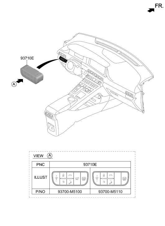 Hyundai 93700-M5060-YPK Side Crash Pad Switch Assembly 93700-M5060-YPK Hyundai Side Crash Pad Switch Assembly