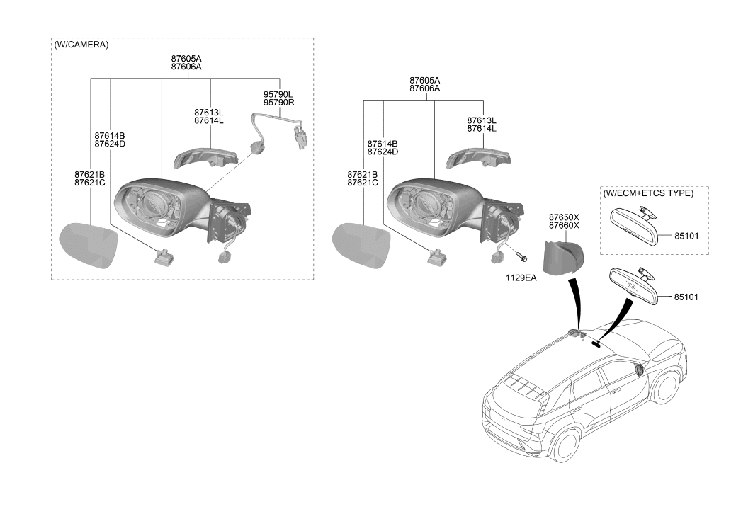 Hyundai 87620-M5041 Outside Rear View Mirror Assembly Right Hand 87620-M5041 Hyundai Outside Rear View Mirror Assembly Right Hand