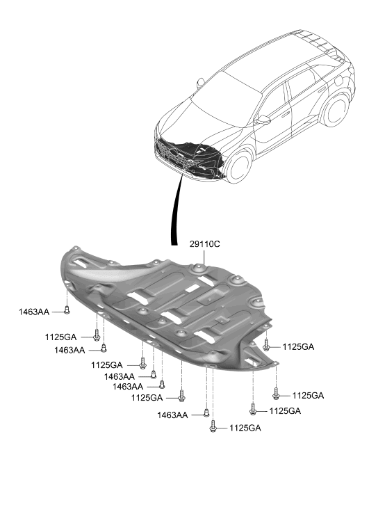 Hyundai 29110-M5000 Under Cover Panel Assembly 29110-M5000 Hyundai Under Cover Panel Assembly