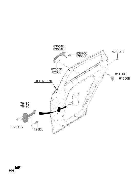 Hyundai 83661-CW000 HANDLE-REAR DOOR OUTSIDE,RH 83661-CW000 Hyundai HANDLE-REAR DOOR OUTSIDE,RH