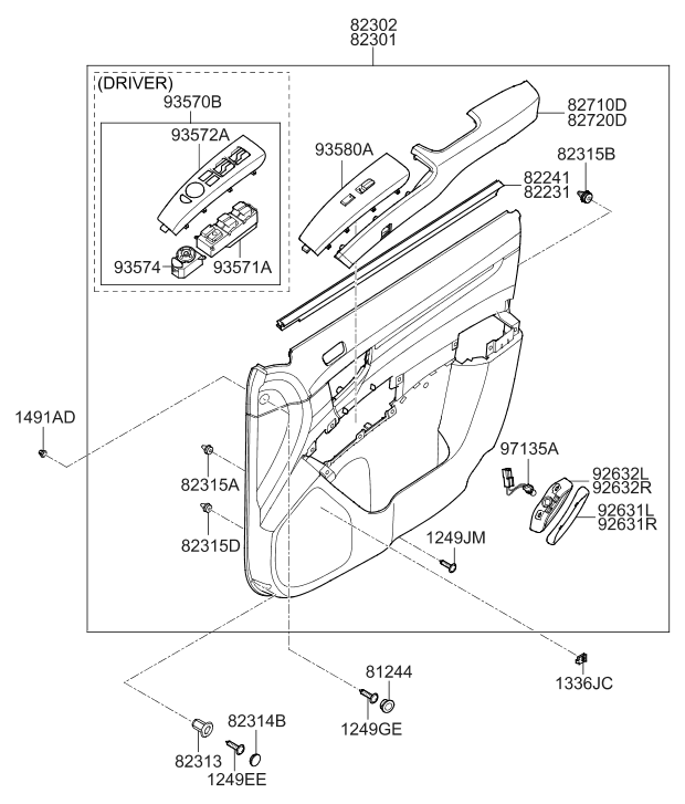 Hyundai 82301-0W570-TR3 Panel Complete Front Door Trim Left Hand 82301-0W570-TR3 Hyundai Panel Complete Front Door Trim Left Hand