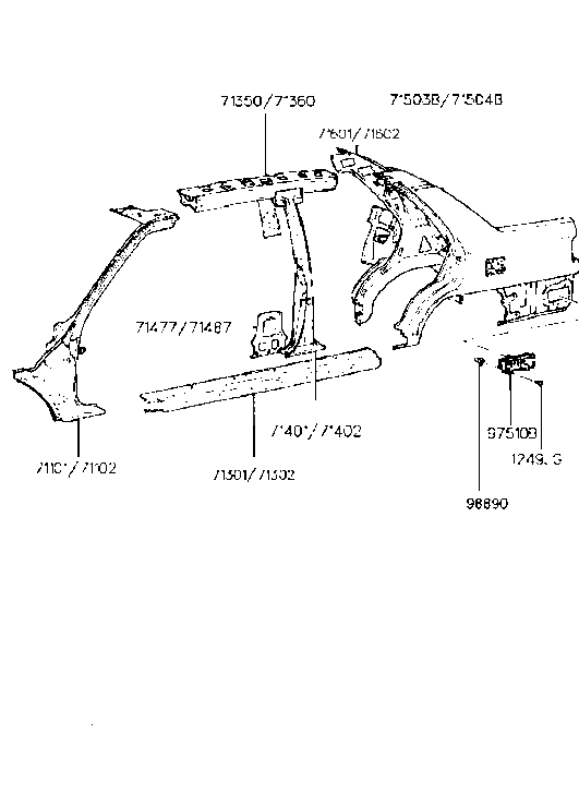 71487-33500 Hyundai Extension Assembly-Center Pillar Inner Lower,RH