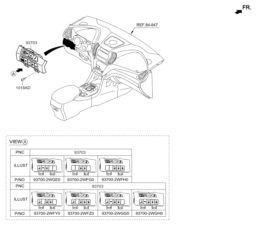 93700-B8BD0-NBC Hyundai Side Crash Pad Low Switch Assembly