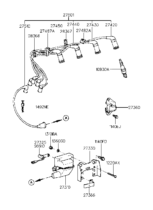 27420-22005 Hyundai Cable Assembly-Spark Plug NO.1