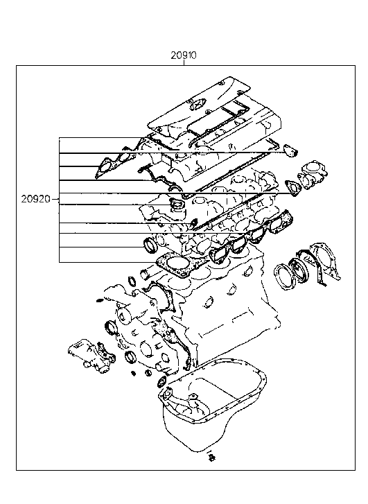 Hyundai 20920-35A01 Engine Overhaul Upper Gasket Kit 20920-35A01 Hyundai Engine Overhaul Upper Gasket Kit