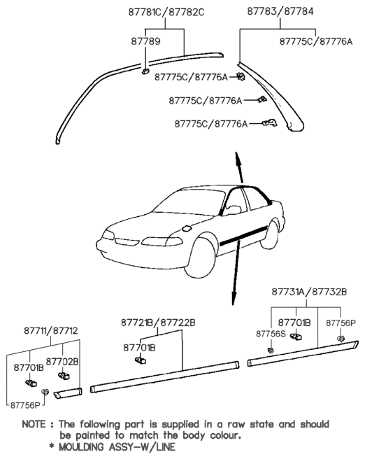 87783-34000 Hyundai Moulding Assembly-Drip Rail Rear,LH
