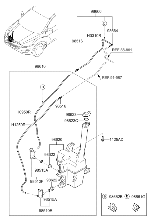Hyundai 98610-2S100 Washer Reservoir & Pump Assembly 98610-2S100 Hyundai Washer Reservoir & Pump Assembly
