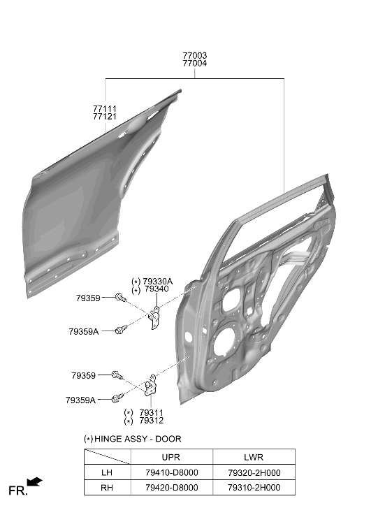 Hyundai 77003-J9020 Rear Door Panel Assembly Left Hand 77003-J9020 Hyundai Rear Door Panel Assembly Left Hand