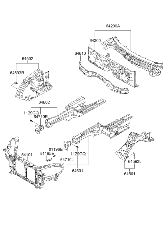 Hyundai 64601-2M500 Front Side Member Assembly Left Hand 64601-2M500 Hyundai Front Side Member Assembly Left Hand