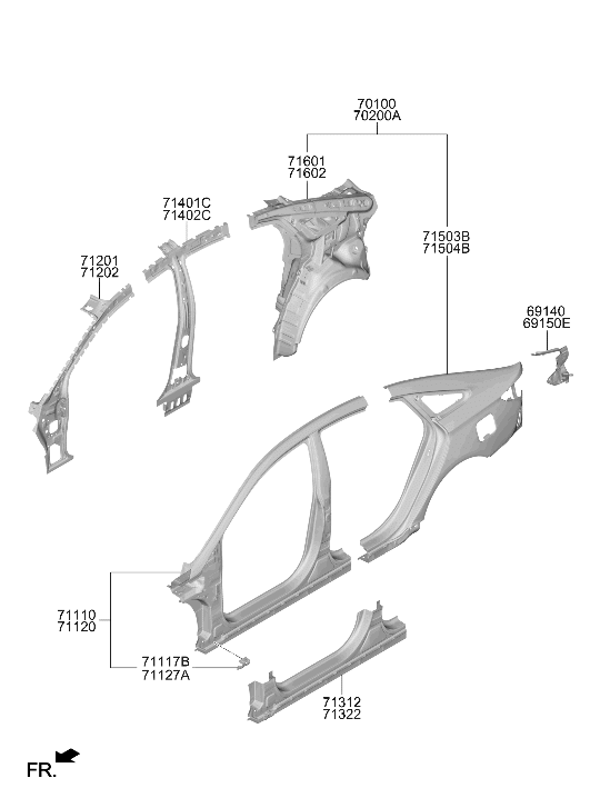 71601-C1000 Hyundai Quarter Inner Panel Assembly Left Hand