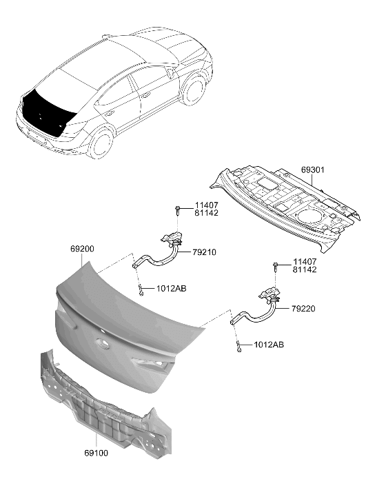 Hyundai 69200-F2580 Trunk Lid Panel Assembly 69200-F2580 Hyundai Trunk Lid Panel Assembly