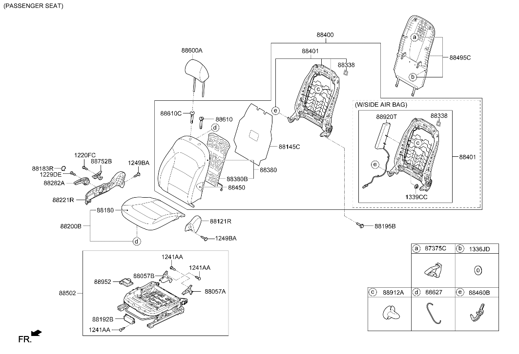 Hyundai 88400-F2661-SVN Front Seat Back Assembly Right Hand 88400-F2661-SVN Hyundai Front Seat Back Assembly Right Hand