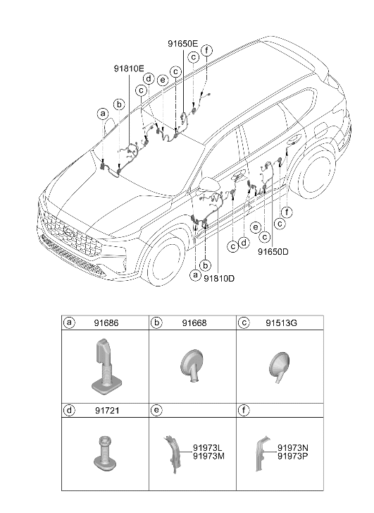 Hyundai 91605-S2050 Front Door Wiring Assembly (Driver) 91605-S2050 Hyundai Front Door Wiring Assembly (Driver)