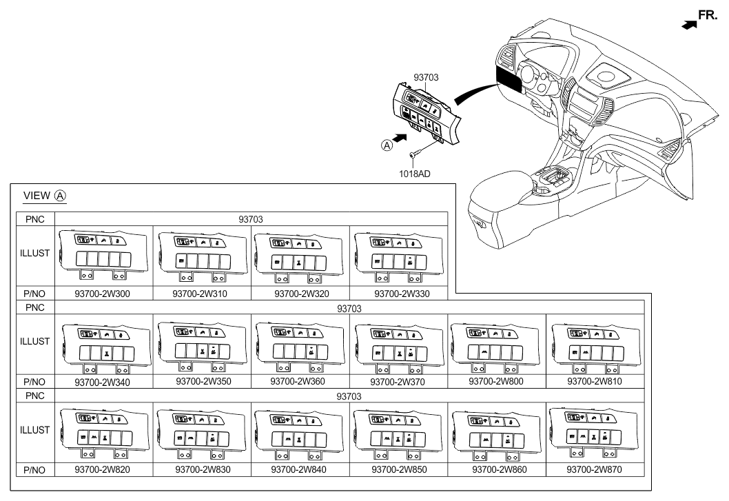 Hyundai 93700-B8110-NBC Side Crash Pad Low Switch Assembly 93700-B8110-NBC Hyundai Side Crash Pad Low Switch Assembly