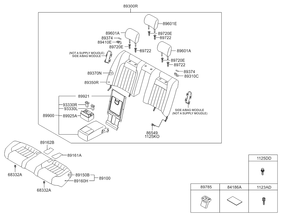 89350-3M700 Hyundai Frame & Pad Assembly-Rear Seat Back