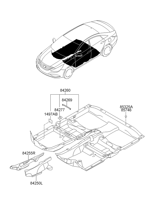 Hyundai 84260-3Q000-HZ Carpet Assembly Floor 84260-3Q000-HZ Hyundai Carpet Assembly Floor