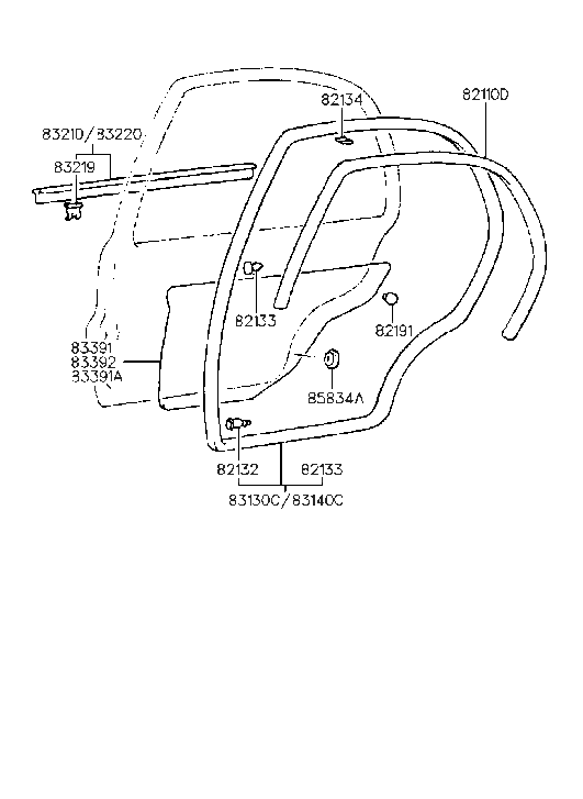 83392-22010 Hyundai Rear Door Trim Seal Right Hand