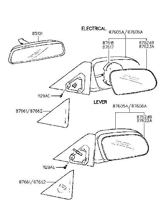 Hyundai 87606-22800-CA Outside Rear View Mirror Assembly Right Hand 87606-22800-CA Hyundai Outside Rear View Mirror Assembly Right Hand