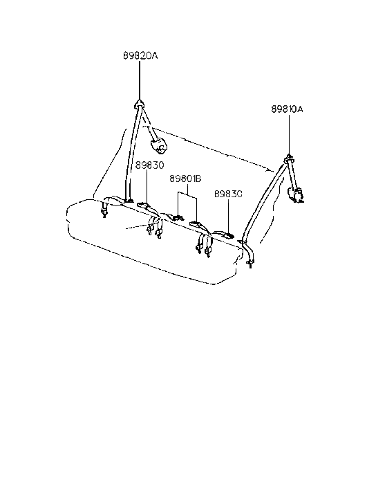 Hyundai 89820-22101 2nd Rear Right Seat Belt Assembly 89820-22101 Hyundai 2nd Rear Right Seat Belt Assembly