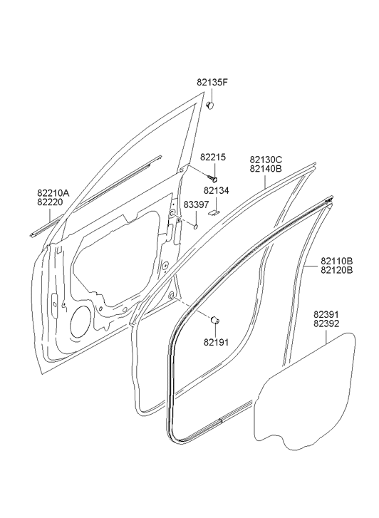 Hyundai 82391-2E000 Front Door Trim Seal Left Hand 82391-2E000 Hyundai Front Door Trim Seal Left Hand