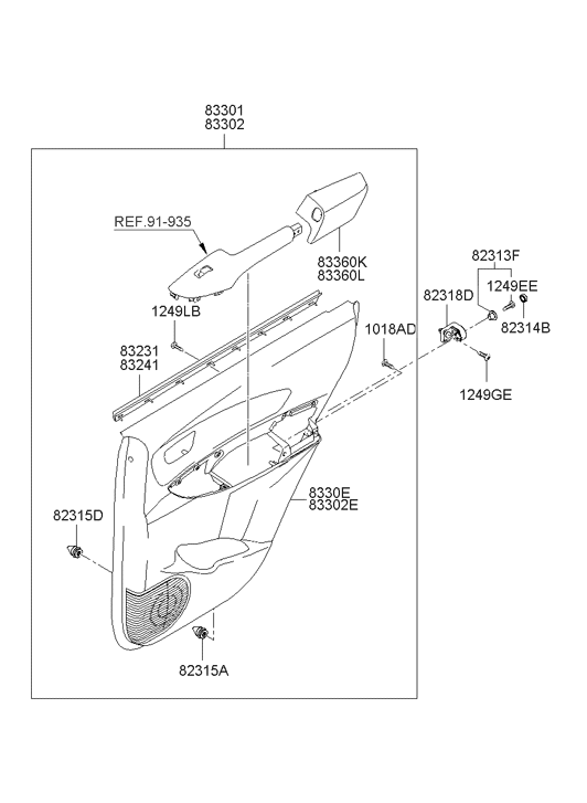 83301-2E044-G8 Hyundai Rear Door Trim Panel Complete Left Hand