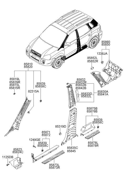 85850-2E100-J9 Hyundai Rear Pillar Trim Assembly Left Hand