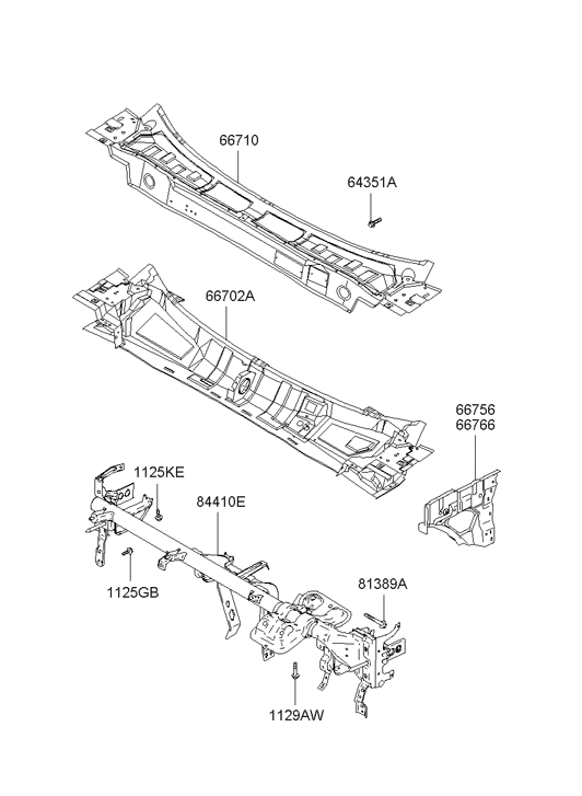 Hyundai 84410-2C310 Cowl Cross Bar Assembly 84410-2C310 Hyundai Cowl Cross Bar Assembly