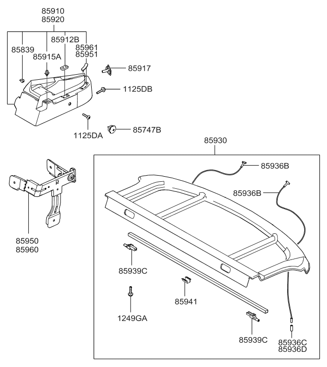85922-2C000 Hyundai Damper-Covering Shelf Center,RH