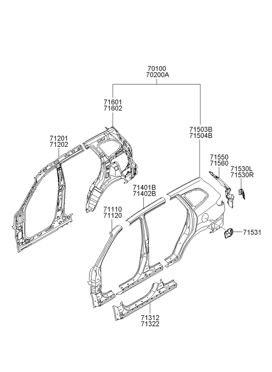 70200-2B2B0 Hyundai Quarter Complete Panel Assembly Right Hand