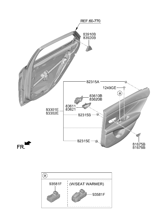 Hyundai 83307-AA030-MEW Rear Door Trim Panel Assembly Left Hand 83307-AA030-MEW Hyundai Rear Door Trim Panel Assembly Left Hand