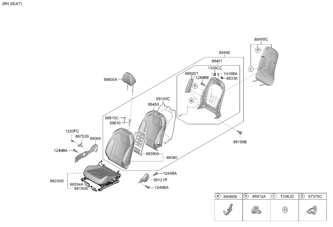 Hyundai 88A40-AA020-S8S Front Seat Back Assembly Right Hand 88A40-AA020-S8S Hyundai Front Seat Back Assembly Right Hand