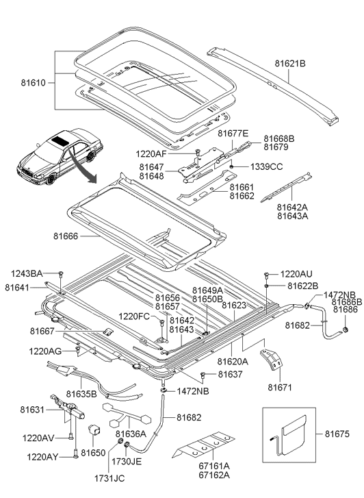 Hyundai 81620-38010 Sunroof Frame Assembly 81620-38010 Hyundai Sunroof Frame Assembly