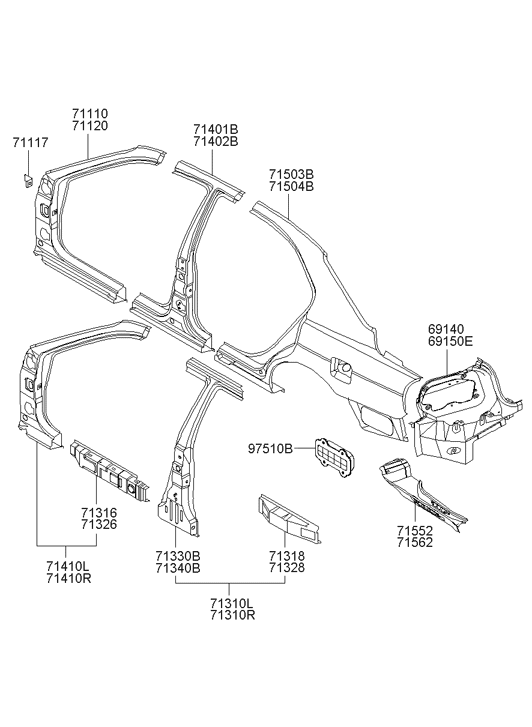 71310-3D100 Hyundai Module Assembly-Center Pillar Outer,LH